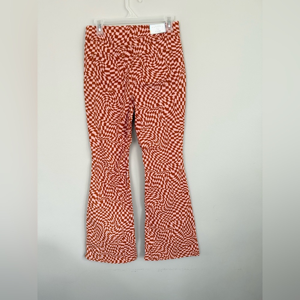 NWT Tinseltown orange plaid hi rise flare pants size 9/29 - Picture 3 of 8